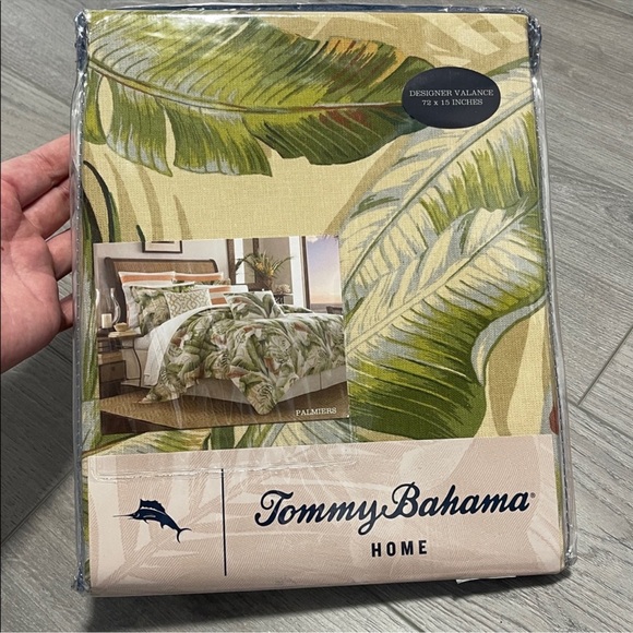 🆕 Tommy Bahama Palmiers Window Valance Green Cream Tropical Leaves Boho - Picture 4 of 8
